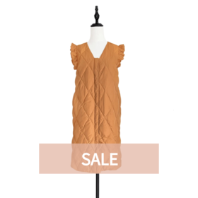 TYNVIE 木耳边饰肩鹅绒长背心-橙色