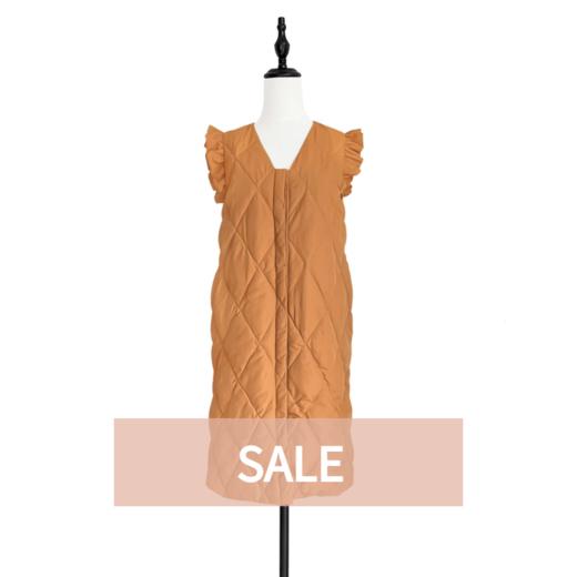 TYNVIE 木耳边饰肩鹅绒长背心-橙色 商品图0