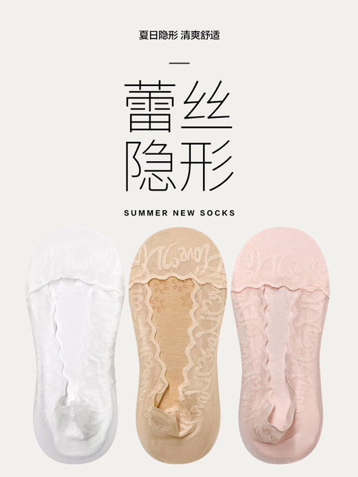 足装秀24夏季新品凉感高跟鞋超浅口防滑不掉跟薄款蕾丝隐形女袜子 商品图1