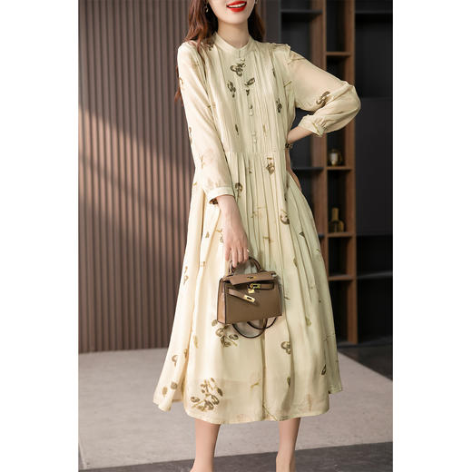 89267原形气质印花长袖连衣裙女显瘦茶歇裙2023夏季新款法式衬衫长裙子 商品图1