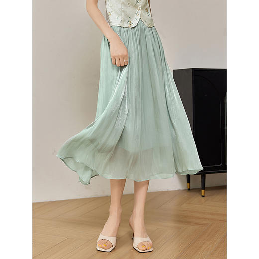 【专属特价】熙世界法式漂亮碎花方领上衣仙气亮丝软纱半身裙夏季两件套装裙 商品图2