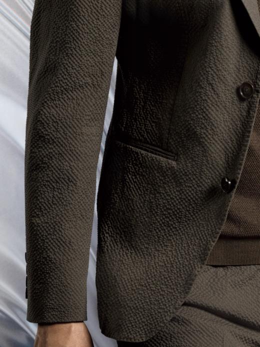 Stylbiella 97%棉3%弹力纤维四向弹力泡泡纱棕色全麻衬西装套装 商品图2