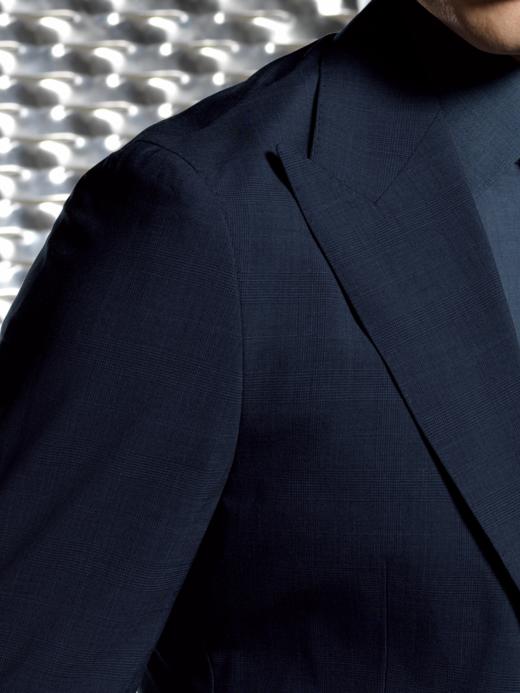 Stylbiella 97%澳洲美丽诺羊毛3%弹力纤维四向弹力蓝色格纹全麻衬西装套装 商品图1