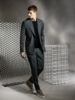 Stylbiella 97%澳洲美丽诺羊毛3%弹力纤维纬向弹力灰色格纹全麻衬西装套装 商品缩略图0