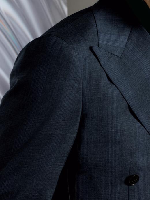 Stylbiella 98%澳洲美丽诺羊毛2%弹力纤维纬向弹力蓝色格纹全麻衬西装套装 商品图1