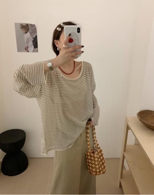 🔮【六色法式条纹防晒套头长袖】✨藏肉显瘦自然不在话下肉肉女孩们大胆冲🎁 商品图0