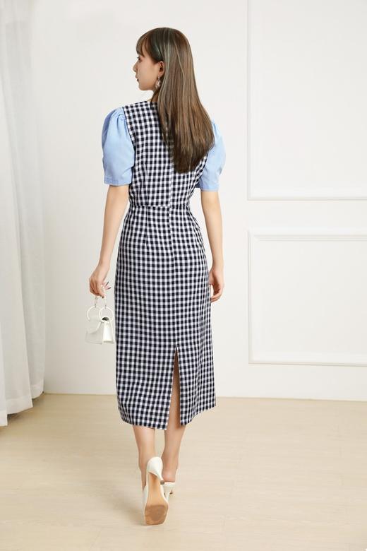 L.Fleuri 蓝色格纹拼接连衣裙 12796 商品图2