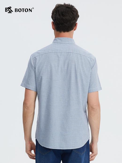波顿男士短袖灰蓝色格子衬衫高端美式休闲衬衣MS032224 商品图1