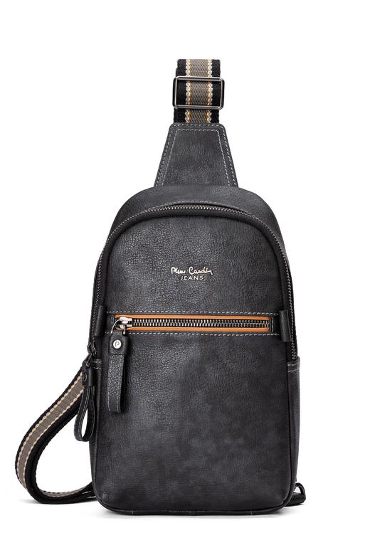 皮尔卡丹男士胸包商务简约男士真皮胸前包时尚潮流牛皮单肩斜挎包 商品图0