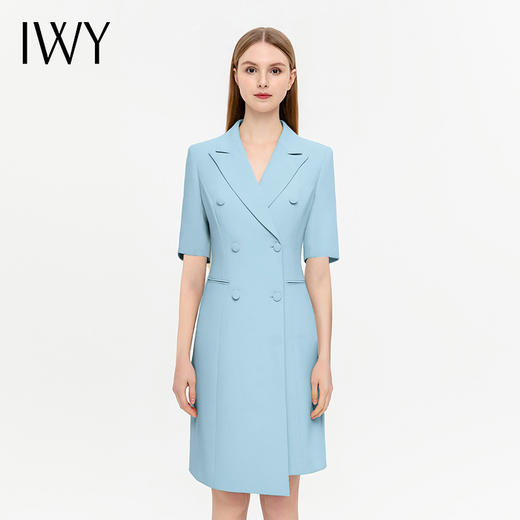 IWY/蓝色西装连衣裙短袖高级气质主持人时尚通勤职业装美容院工装Q13209 商品图2