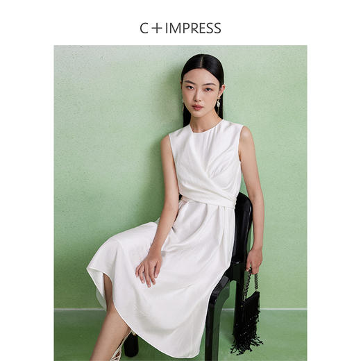 西嘉LYQ2402089C+IMPRESS/西嘉设计感不规则领解构无袖后绑带两穿醋酸连衣裙女夏 商品图3