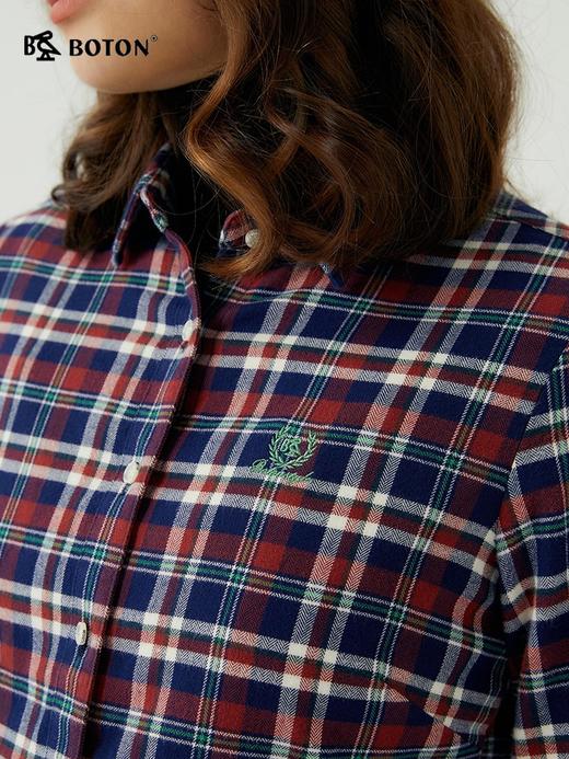 波顿春秋女士长袖红蓝色格子衬衫美式休闲高端衬衣LS996323 商品图3