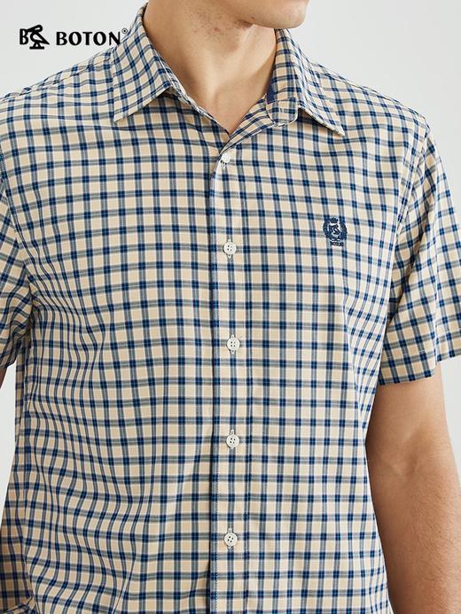 【柔软透气】波顿春夏男士短袖杏蓝色格子衬衫高端修身MS020223 商品图4