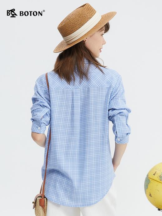 波顿女士春夏蓝白色格子高端美式休闲长袖衬衫LS009124 商品图2