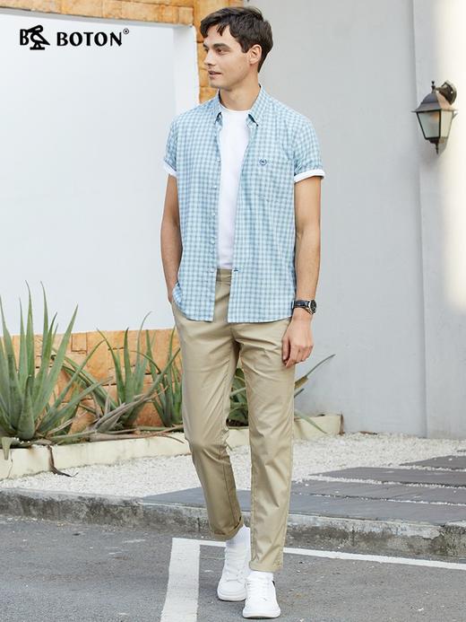 【精致儒雅】波顿春夏男士短袖灰绿色格子高端休闲衬衫MS017223 商品图3