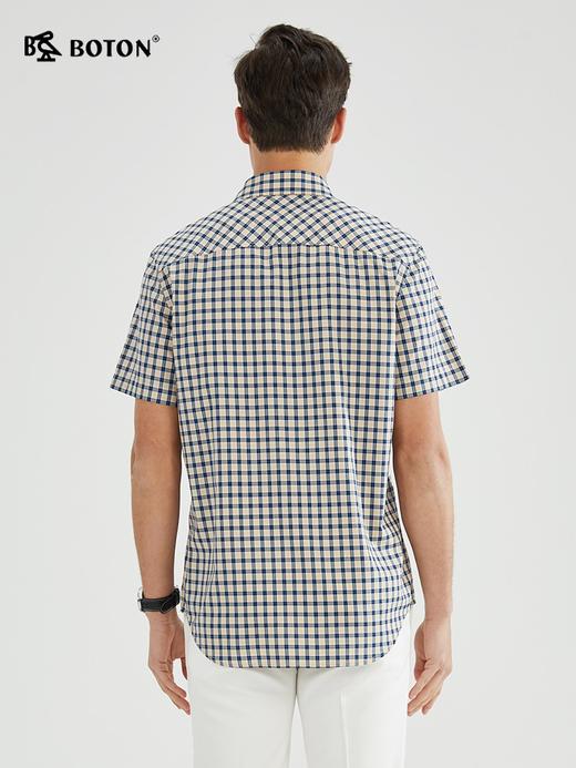 【柔软透气】波顿春夏男士短袖杏蓝色格子衬衫高端修身MS020223 商品图2