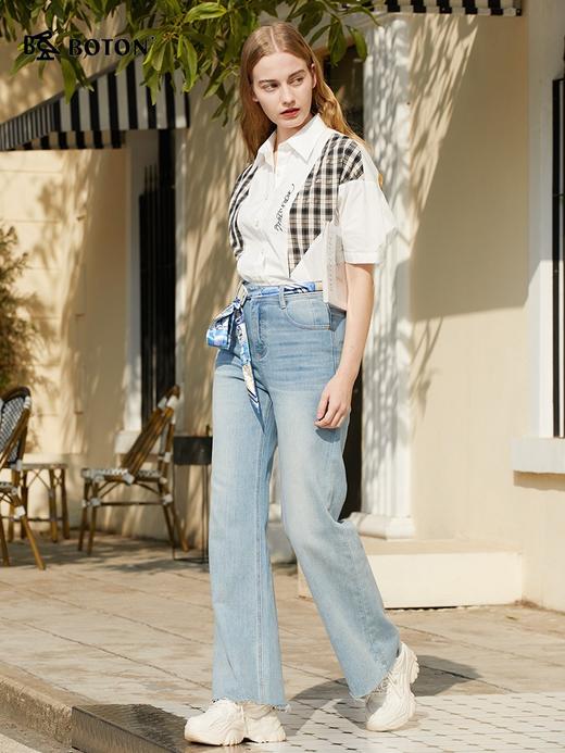 【长腿翘臀】波顿高端女高腰牛仔阔腿裤宽松慵懒休闲LE290123 商品图1