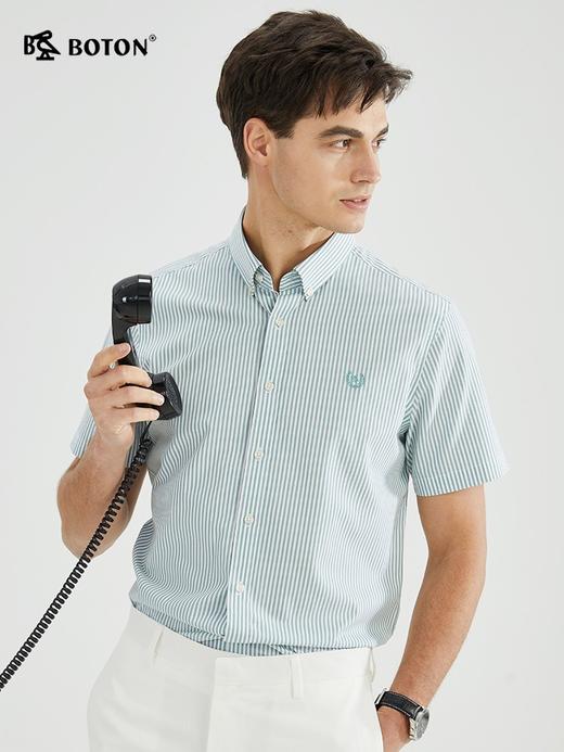 【抗皱不紧绷】波顿春夏男士短袖绿白色条纹衬衫高端MS019223 商品图1