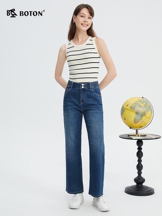波顿女士深蓝色宽松直筒春秋季牛仔高腰美式休闲高端裤子LE318124 商品图2