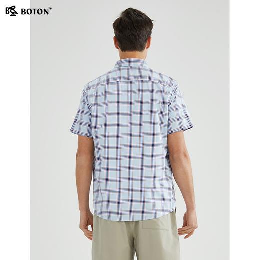 【抗皱挺阔】波顿春夏男士短袖蓝色格子高端休闲衬衫MS016223 商品图2