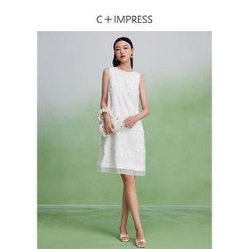 LYQ2402087C+IMPRESS/西嘉立体水溶绣花醋酸拼接直筒无袖连衣裙女夏圆领显瘦