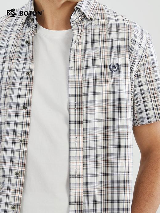 【免烫易打理】波顿春秋杏蓝白男士短袖格子衬衫高端衬衣MS012223 商品图4