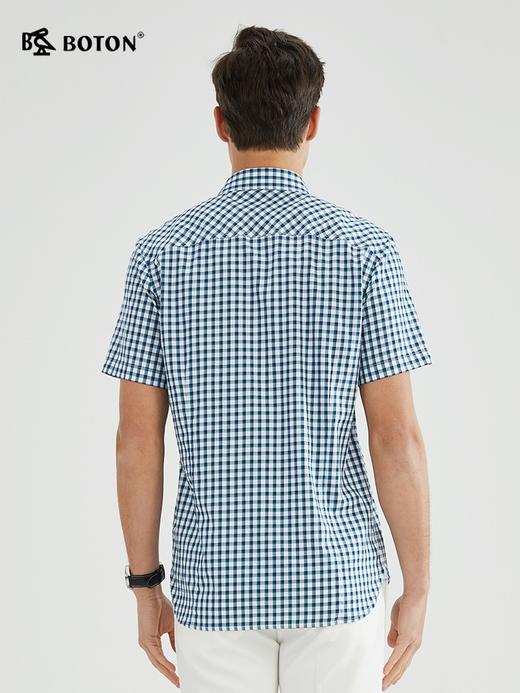 【轻薄抗菌】波顿春夏男士蓝绿白色格子短袖衬衫高端MS022223 商品图2