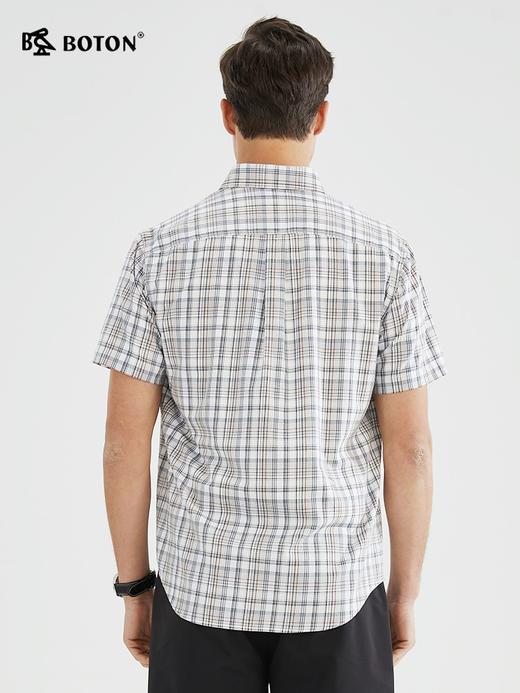 【免烫易打理】波顿春秋杏蓝白男士短袖格子衬衫高端衬衣MS012223 商品图2