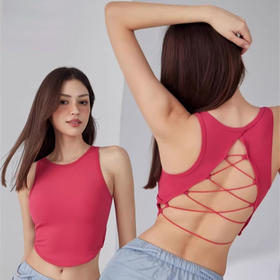 【限时秒】YOGACODE【火树银花系列】2024 瑜伽背心性感交叉露背固定杯健身上衣DSG722