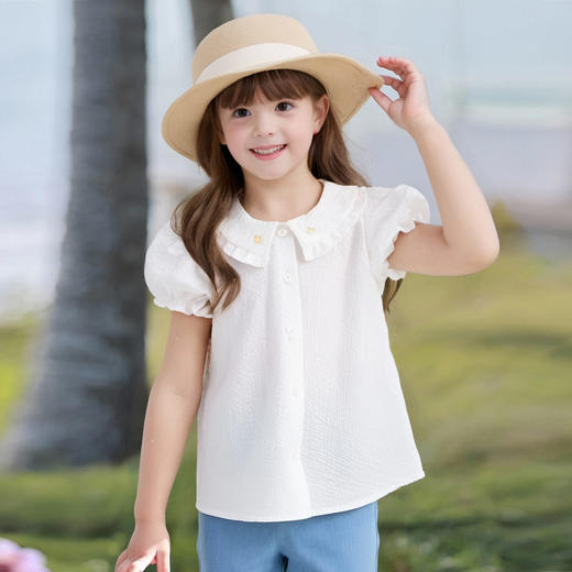 笛莎Deesha 童装女童衬衫2024夏季新款短袖衬衫 商品图0