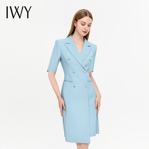 IWY/蓝色西装连衣裙短袖高级气质主持人时尚通勤职业装美容院工装Q13209 商品图1