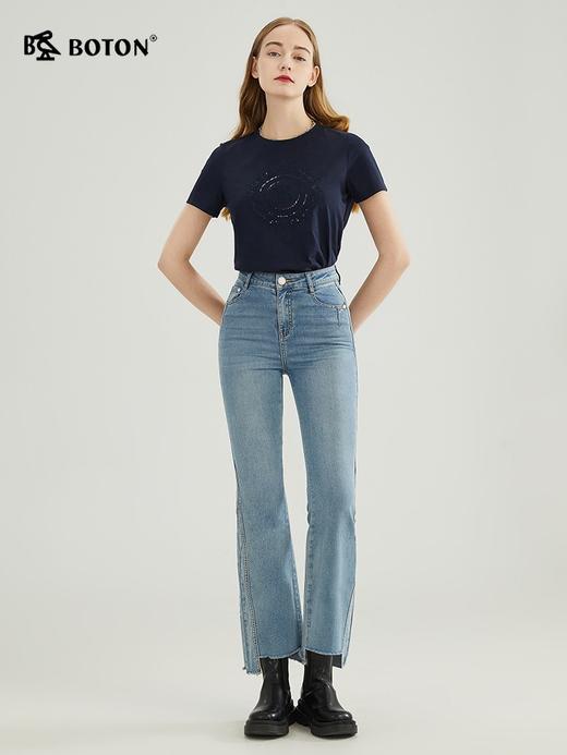 [提臀修身]波顿春夏女士高腰九分浅蓝色牛仔裤高端微喇LF639123 商品图3