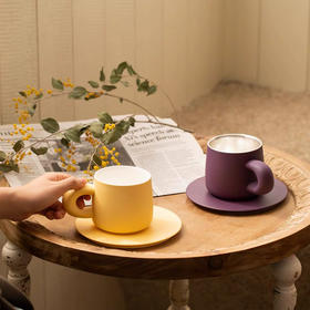 ◤荷叶圆圆◢16开 葡萄紫芝士黄咖啡杯陶瓷马克杯