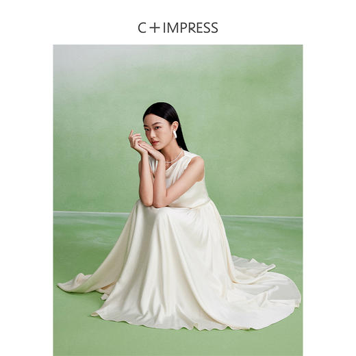 西嘉LYQ2402080C+IMPRESS/西嘉醋酸简单大方无袖连衣裙女夏季褶裥设计感气质伞裙 商品图0