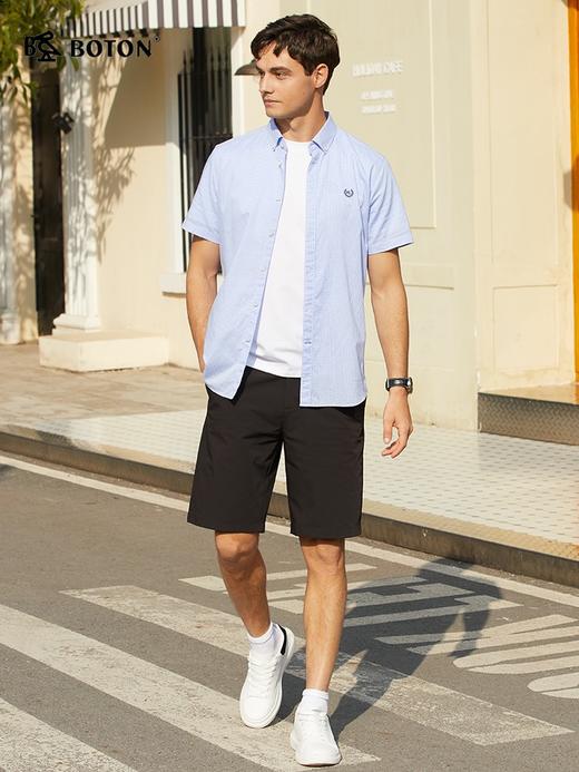 【凉爽舒适】波顿春夏男士短袖小棋盘蓝白格子衬衫高端MS013223 商品图3