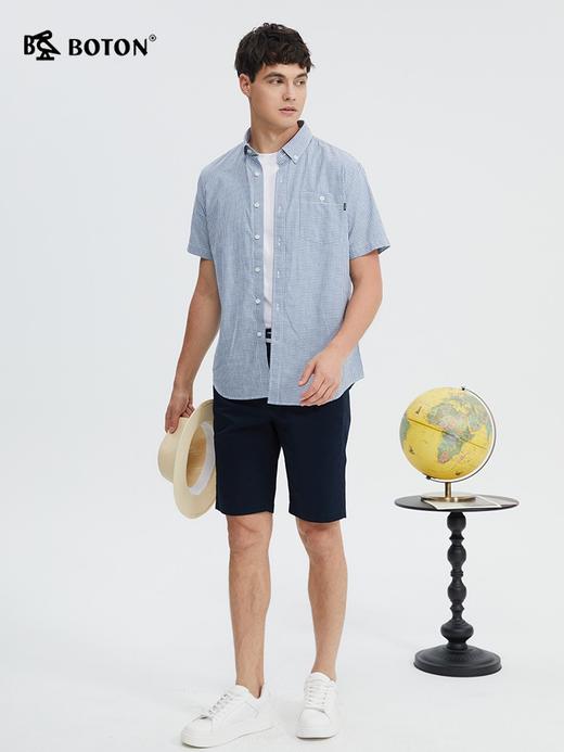 波顿男士短袖灰蓝色格子衬衫高端美式休闲衬衣MS032224 商品图3