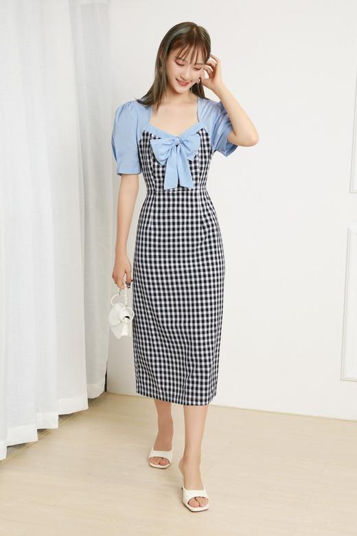 L.Fleuri 蓝色格纹拼接连衣裙 12796 商品图0