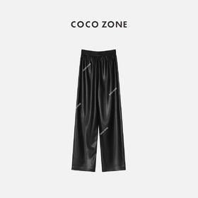 COCO ZONE 早秋气质皮裤松紧腰复古潮牌直筒阔腿裤23C19521