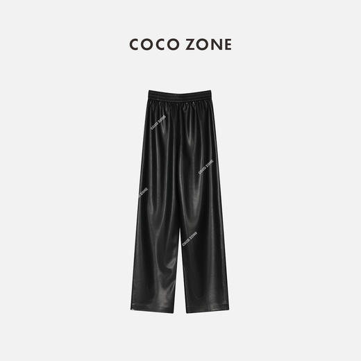 COCO ZONE 早秋气质皮裤松紧腰复古潮牌直筒阔腿裤23C19521 商品图0
