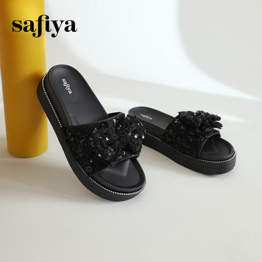 Safiya/索菲娅2024新款春夏气质珍珠蝴蝶结平底休闲外穿拖鞋SF42110M07 商品图10