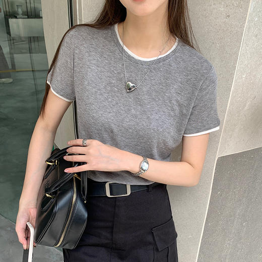 新款兰精天丝打底衫女假两件圆领短袖上衣夏季修身百搭显瘦t恤_ym 商品图7