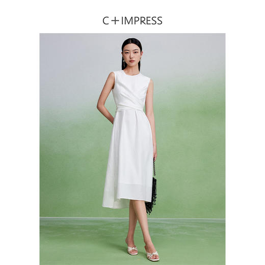 西嘉LYQ2402089C+IMPRESS/西嘉设计感不规则领解构无袖后绑带两穿醋酸连衣裙女夏 商品图2