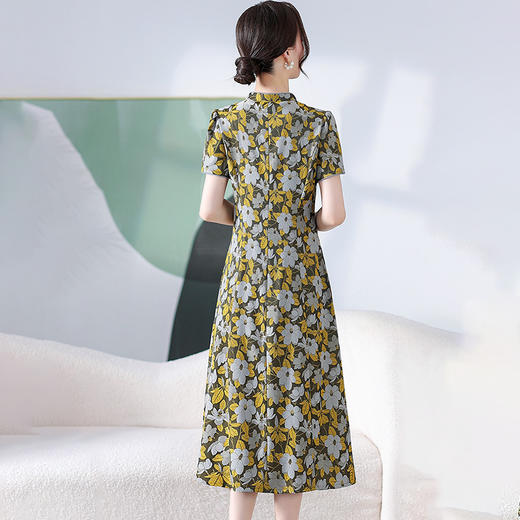 复古印花，时尚短袖连衣裙QYM- KED-H1951-Y 商品图2