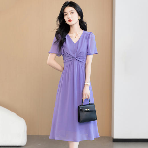 时尚高腰褶皱垂感纯色，中长裙短袖A字裙QYM-TB-FD1339-Y 商品图1