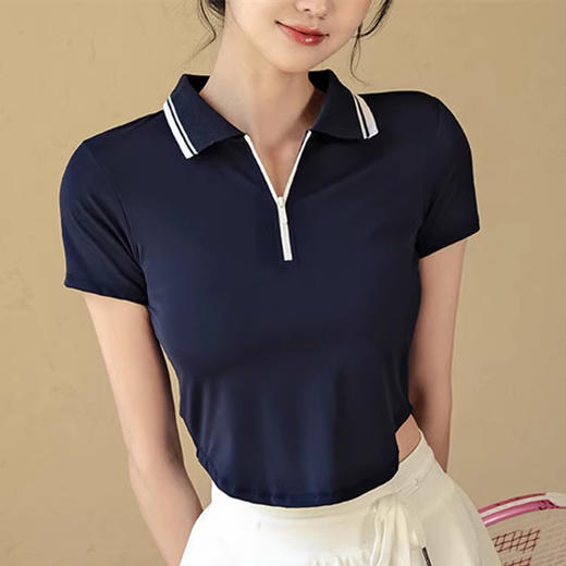 【限时秒】YOGACODE【火树银花系列】2024 春夏polo翻领短袖t恤女半拉链瑜伽短袖DST530 商品图0