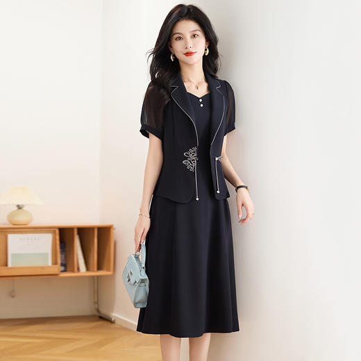 中式西装外套+无袖中长款连衣裙两件套QYM-TB-FD0912-Y 商品图1