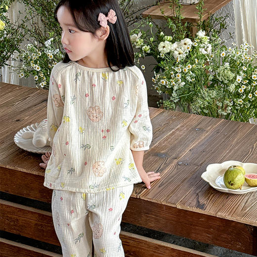 【A类儿童纱布睡衣套装】儿童睡衣a类夏天纯棉纱布家居服套装，吸汗透气舒适柔软，可爱薄款女童男孩宝宝空调服睡衣家居服QQ 商品图9