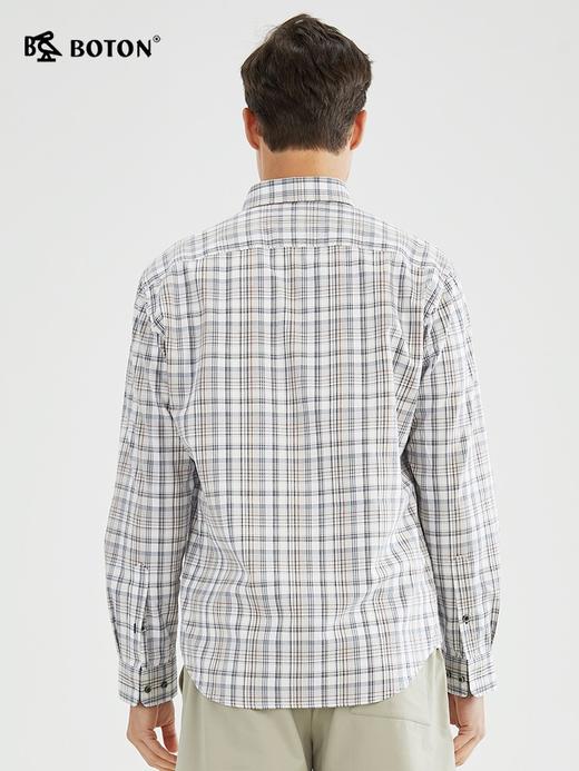 【免烫易打理】波顿杏蓝白男士长袖格子衬衫高端衬衣MS700123 商品图2