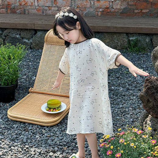 【夏季新款女童纯棉纱布睡裙】女童睡裙2025夏季纯棉纱布，越洗越软吸汗透气不闷热，薄款短袖睡衣中大童甜美居家儿童连衣裙睡衣QQ 商品图1