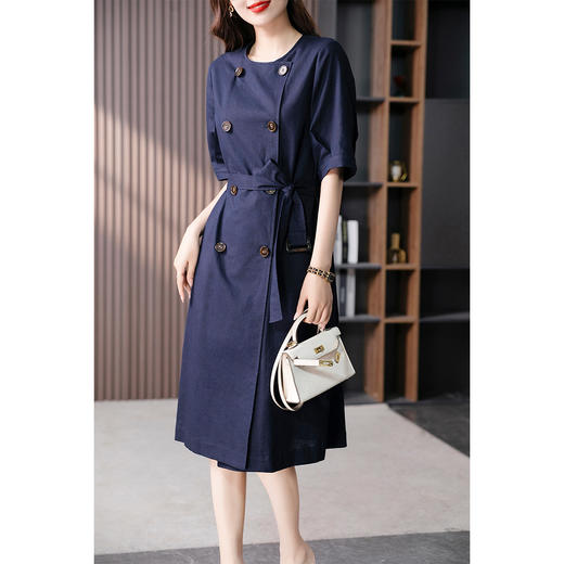 89049原形英伦风设计感双排扣连衣裙女夏2024新款韩版法式收腰茶歇裙 商品图3